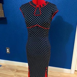 Black and white polka dot dress w/ red detailing
